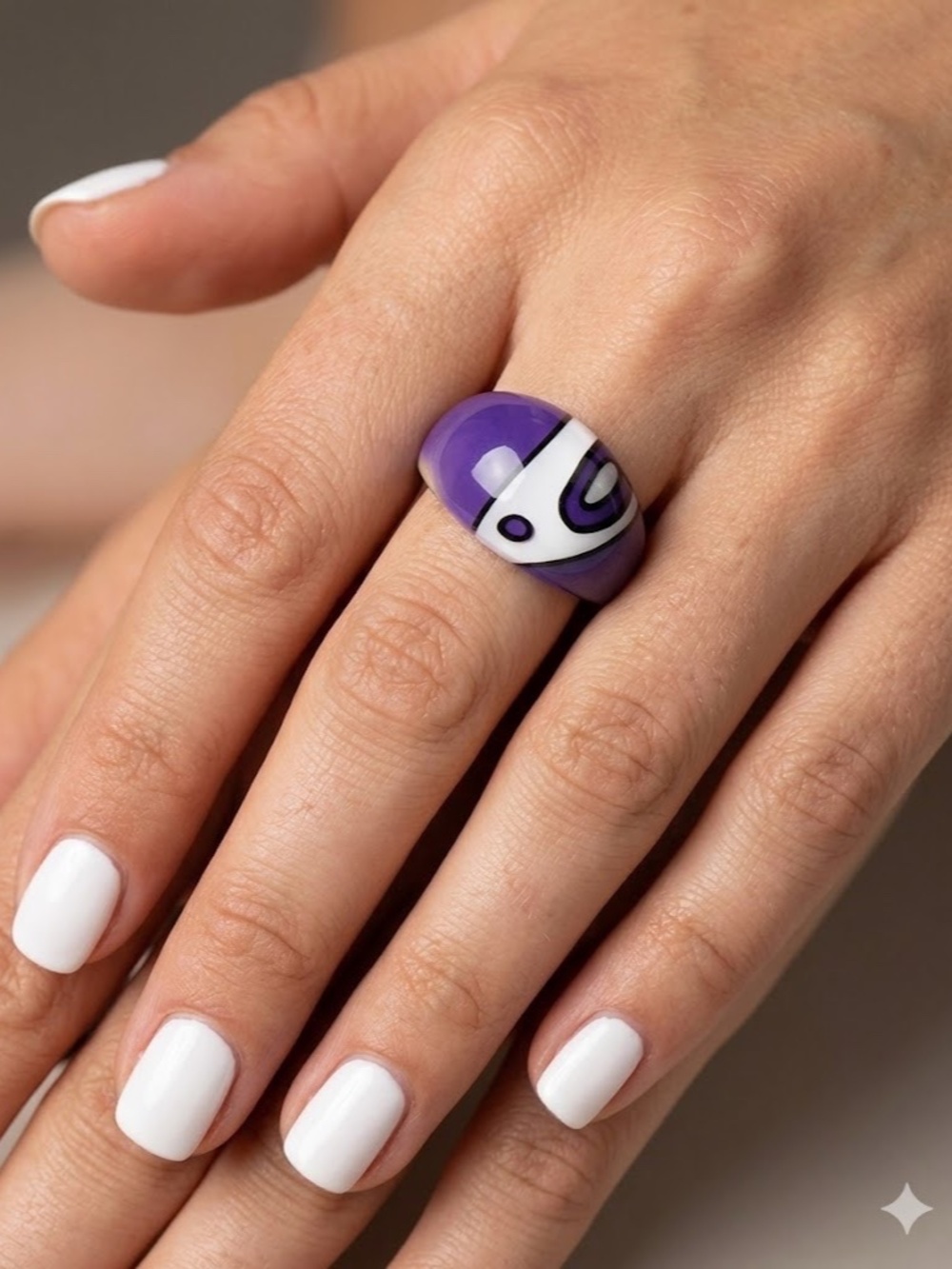 Purple White Acrylic Dome Ring Abstract Mod Geometric Statement Sz 8.75